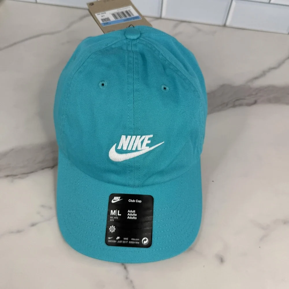 Nike Hat Cap Strap Back Mens M/L Teal Blue Club Cap Swoosh Logo Baseball